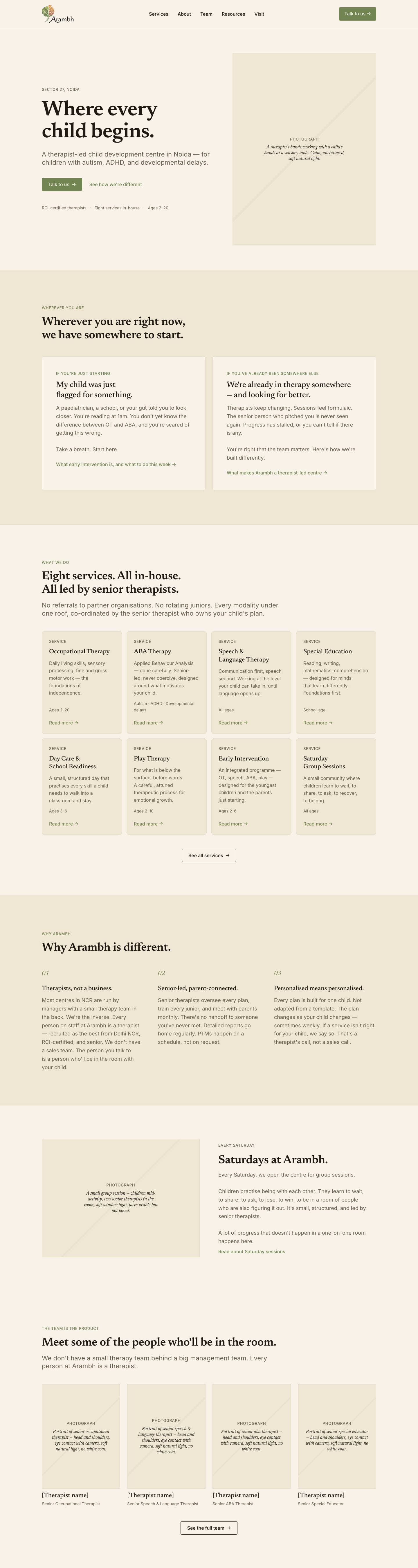 Arambh website, full page