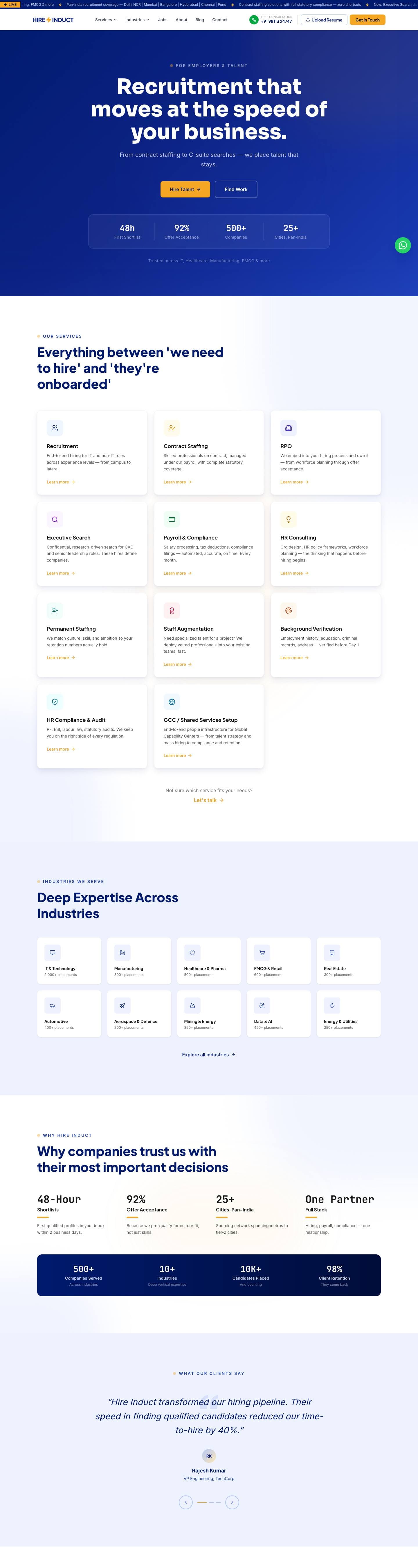 Hire Induct website, full page