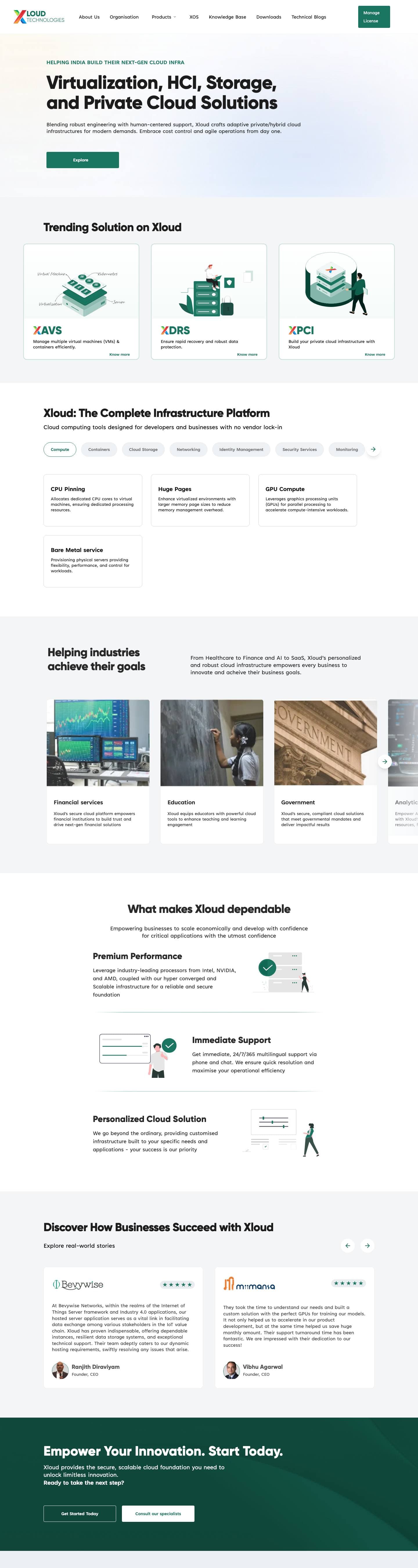 Xloud Technologies website, full page