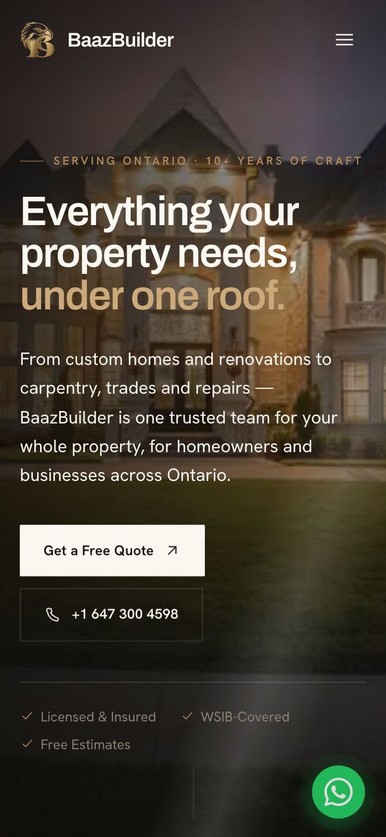 BaazBuilder website on mobile