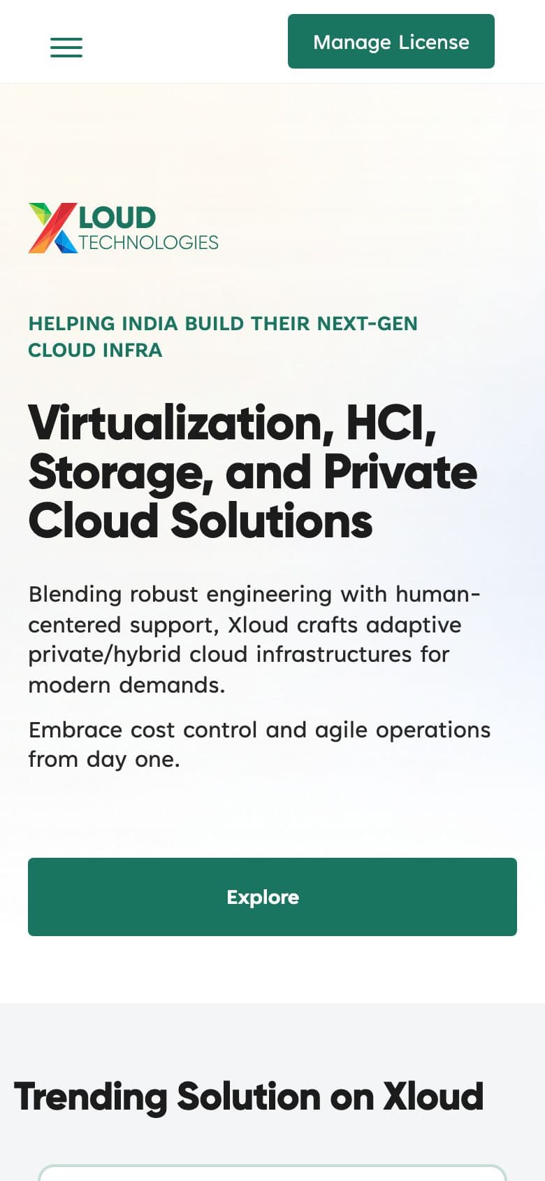 Xloud Technologies website on mobile